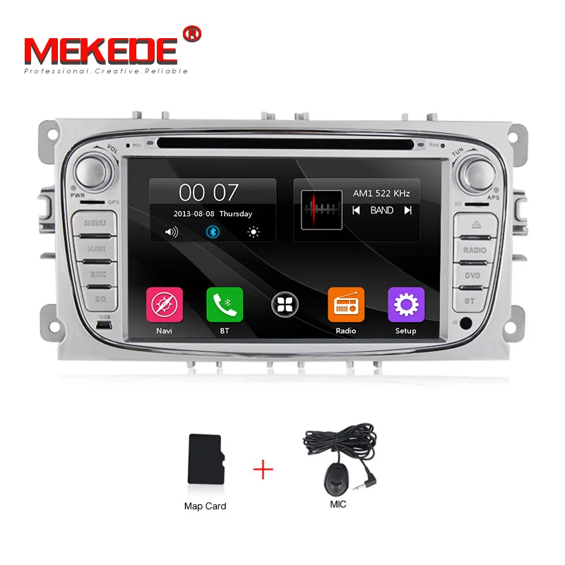 silver 2din автомобильный gps навигационное радио для Focus S-max Kuga Mondeo с Радио DVD головное устройство рулевое колесо bluetooth управление бесплатно 8 Гб карта - Цвет: silver