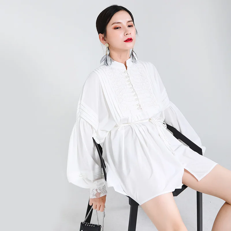 

Bazhenova Women Lace Up Dresses 2020 Autumn Girls Embroidery Lantern Sleeve Sweet Dress Irregular Clothes for Ladies Dress R778