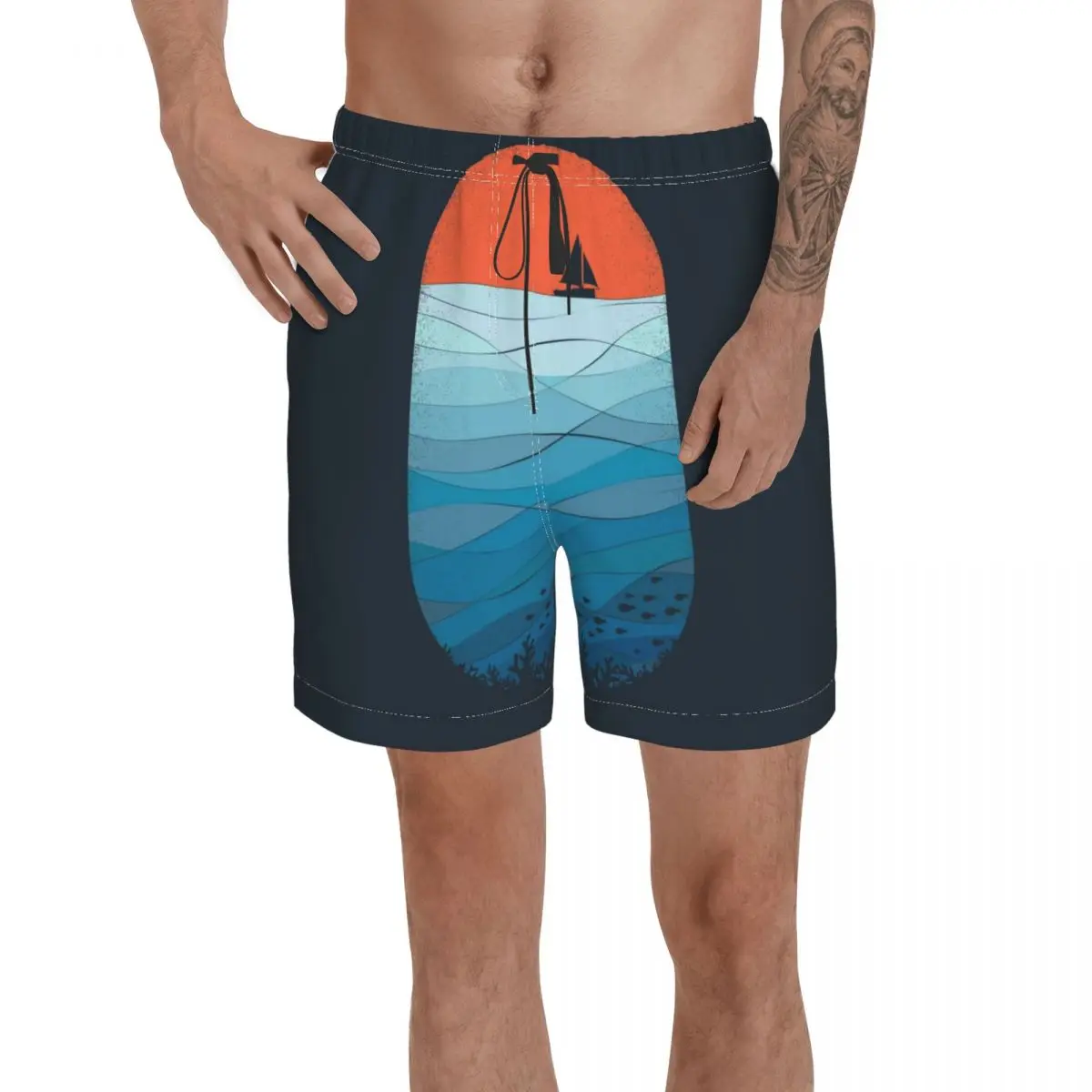 

Мужские штаны для подводного мира, серфинг, пляжные плавки, спортивные быстросохнущие сетчатые повседневные графические шорты для взрослы...