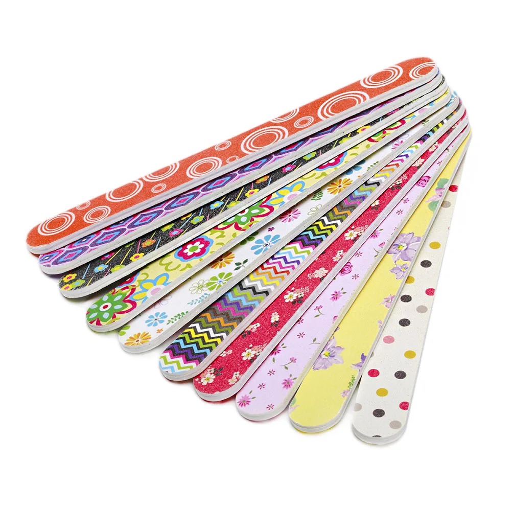 

10 шт./лот пилка для ногтей 100/180 буферный блок шлифовальная Прямая форма цветок изображение прочный наждачная бумага салон DIY акриловые прина...