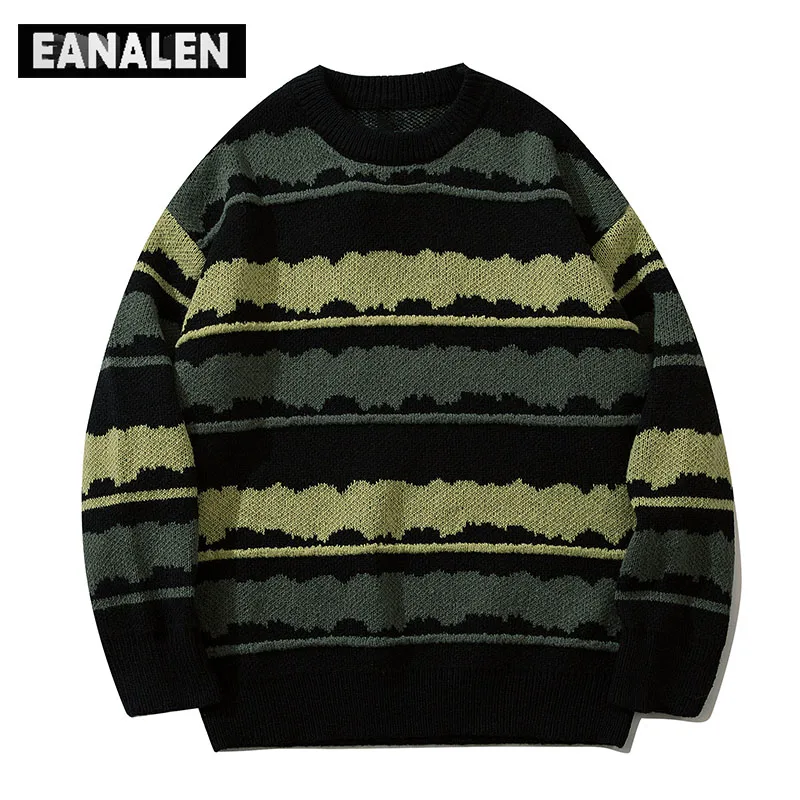 

Harajuku vintage jumper striped ugly sweater streetwear pullover men oversized hip hop punk knitwear video grandpa sweater