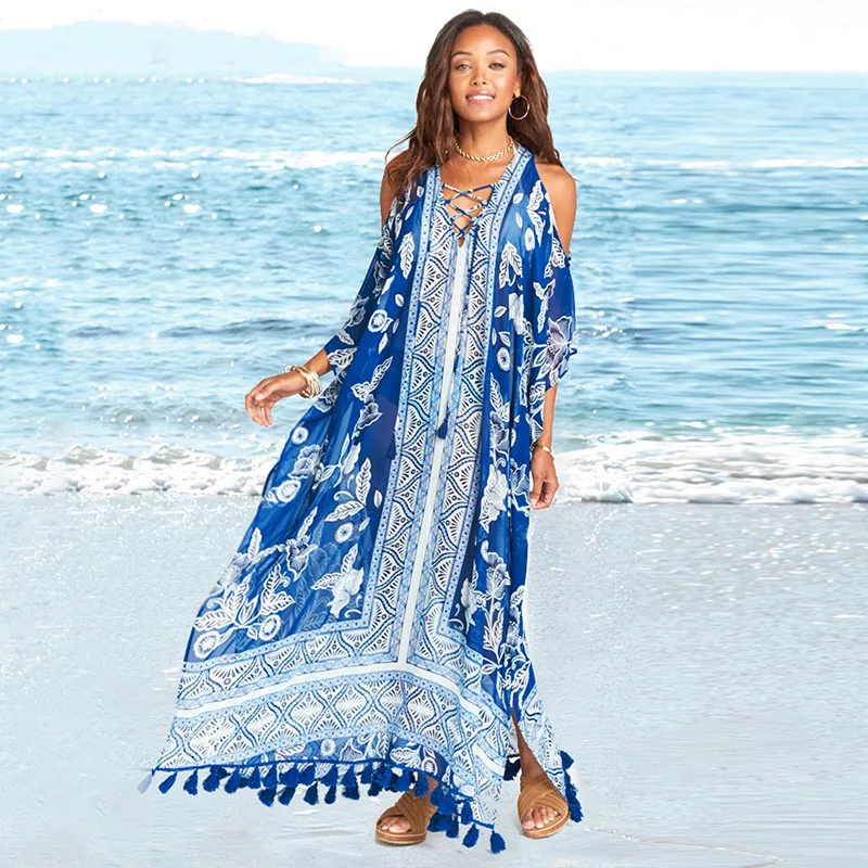 Пляжная туника с кисточками летнее парео Пляжное накидка бикини купальный