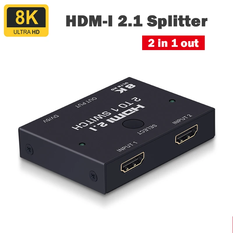 

HDMI 2,1-совместимый переключатель 2 в 1, ультраскоростной 48 Гбит/с, 8K @ 60 Гц, 4K @ 120 Гц, переключатель-адаптер с кнопкой переключения для проектора ...