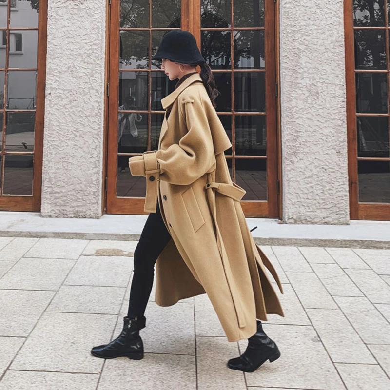 Женское шерстяное пальто красное верблюжьего цвета средней длины утепленное до