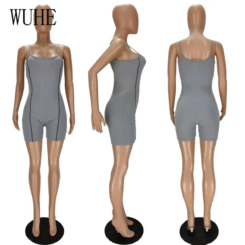 

WUHE Tight Sexy Jumpsuits Spaghetti Strap Square Collar Sleeveless Off Shoulder Package Hip Casual Streetwear Party Bodycon