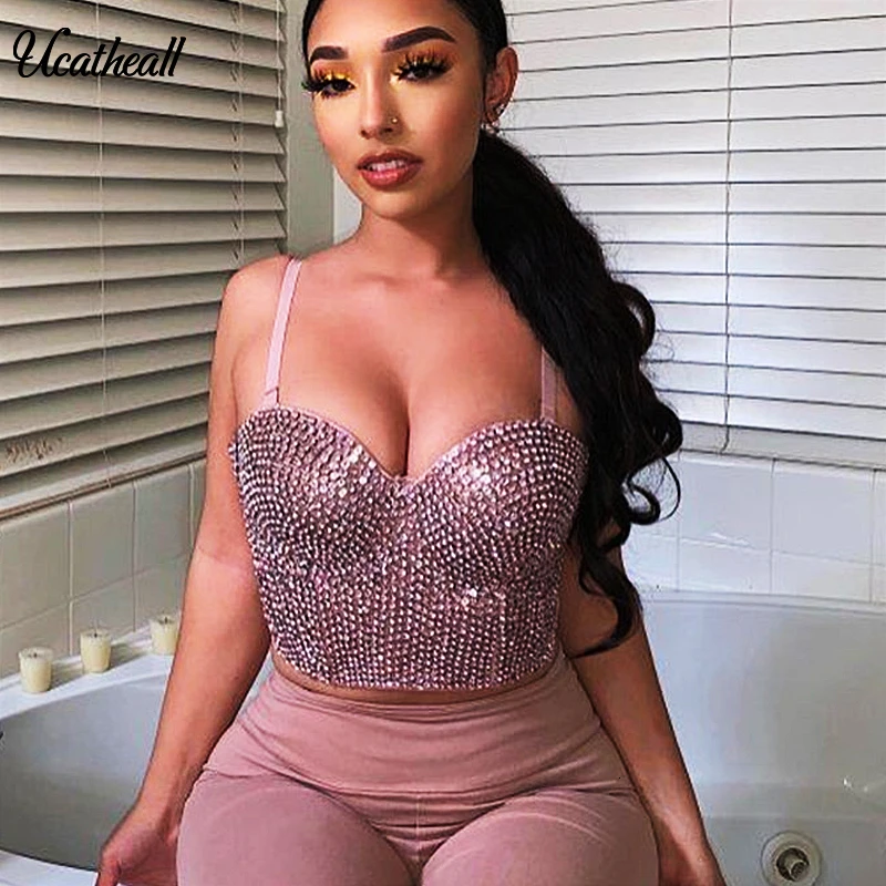 Сексуальный бюстье с бисером Gaga укороченный топ жемчугом для ночного клуба