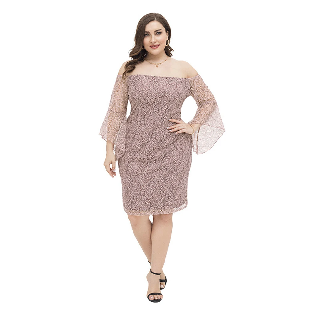 Plus Size Elegant Summer Dresses For Women 2021 Lady Lace Light Midi Dress European Clothes Skirt Slash Neck Sexy Strapless