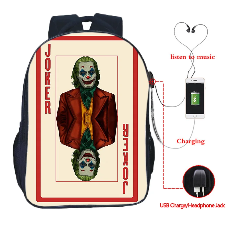 16 Inch High Quality Joker USB Charge School Bags Students School Rucksack Boys Girls USB Charging Joker Travel Backpack Gifts