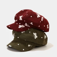 spring autumn octagonal hat for women fashion butterfly embroidery newsboy cap ladies beret hat streetwear painter cap female
