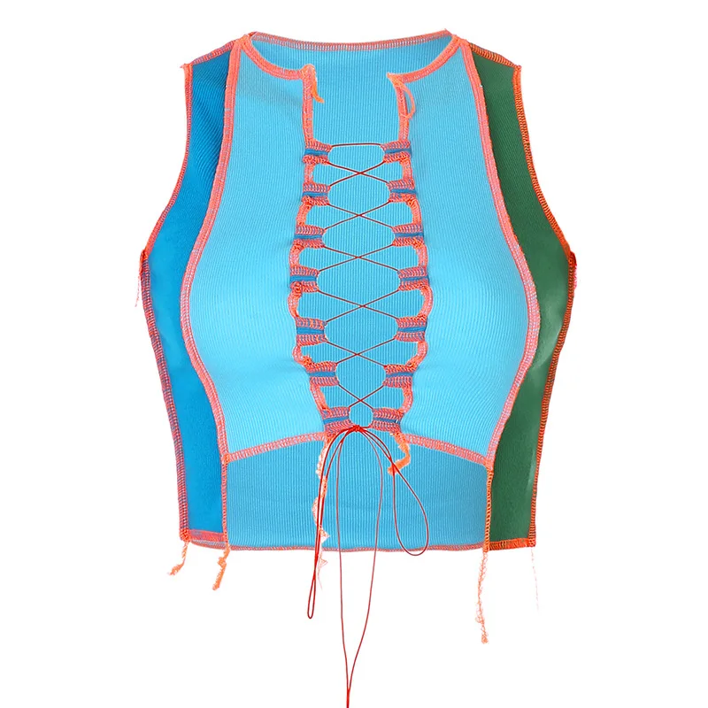 

E Girl Lace Up Y2k Grunge Aesthetic Tops Women Hollow Out Gith Clothes Sleeveless Sexy Female Rave Tank Top Female Clubwear