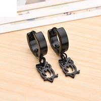 punk tiny stainless steel hoop earrings hyperbolic male small huggies with nighthawk pendants charming earrings accessories gift