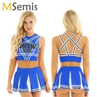 Для женщин очаровательный костюм чирлидерши Джаз Танцы костюмы черлидеров, без рукавов, с рисунком пентаграммы сзади топ с плиссированная мини-юбка