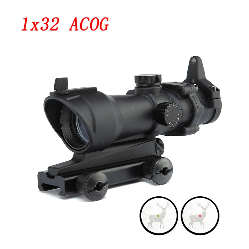 

Tactical ACOG 1X32 Red Green Dot Sight Optical Rifle Scope Hunting Equippment with 20mm Picatinny Rail Fit Sniper Airsoft Gun