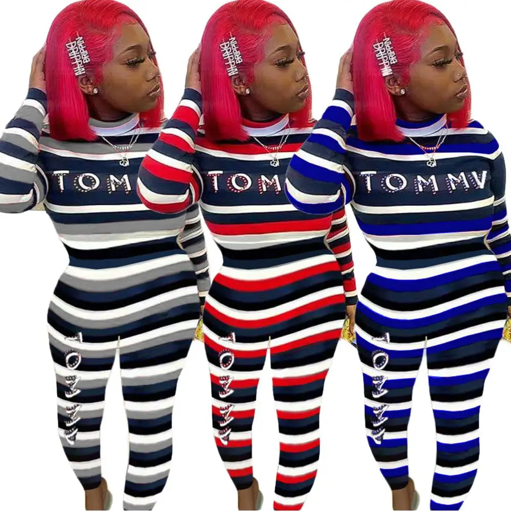 Модный Зимний дизайнерский слитный комбинезон 2021 теплый Облегающий в полоску с