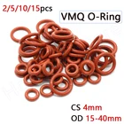 Уплотнительное кольцо из Красного силиконаVMQ, внешний диаметр 15-40 мм, уплотнительные прокладки из пищевого каучука CS 4 мм, термостойкость 200 