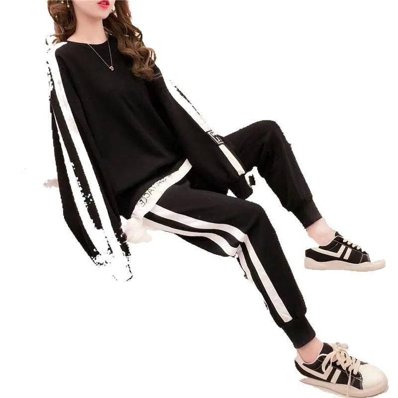 

ins super hot spring dress fashion sports suit women's fresh loose long-sleeved sweater 100 casual pants two sets