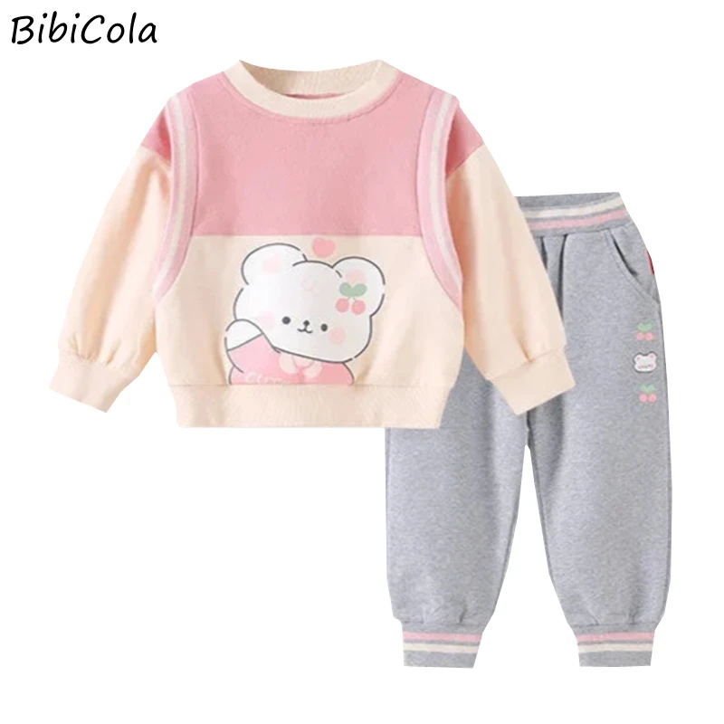 

Spring Autumn Kids Clothing Set Kids Girl Cute Little Bear Print Set Long Sleeve T-Shirt+ Pants 2pds For 1-6Y