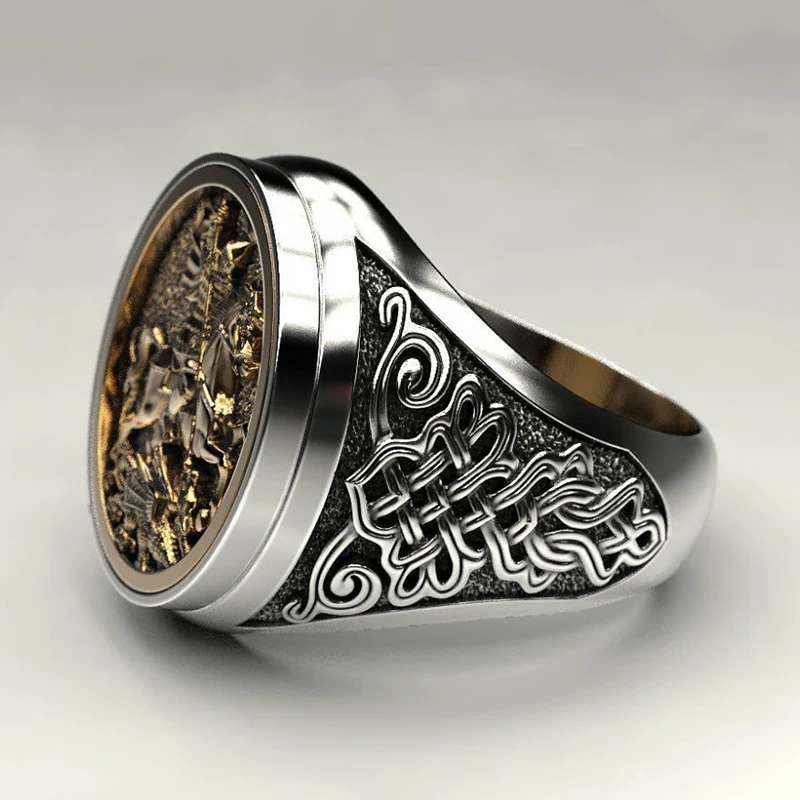 

2020 Hot Punk Cool Male Finger Ring Two-color Gold Metal Roman Soldier Malone Ring Fashion Jewelry Vintage Knight Rings Ancient