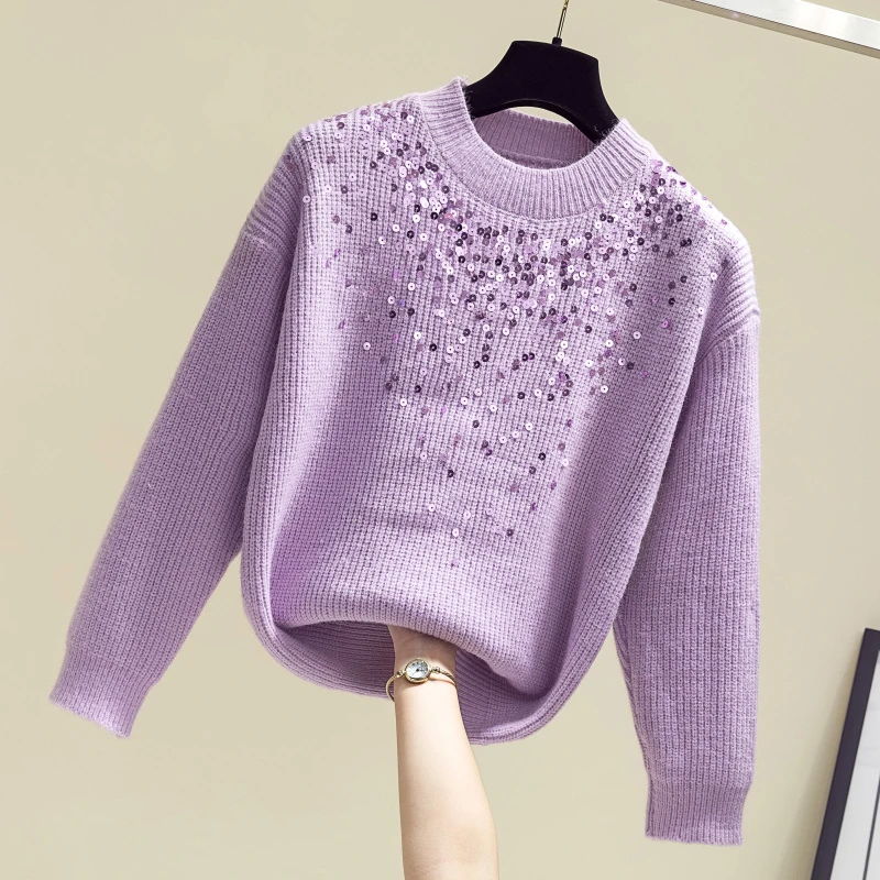 2019 Новый Модный осенне-зимний свитер с круглым вырезом Женский однотонный