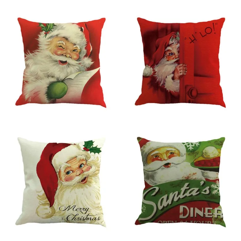 Рождественская Подушка чехол с мультяшным Санта Клаусом винтажная подушка для