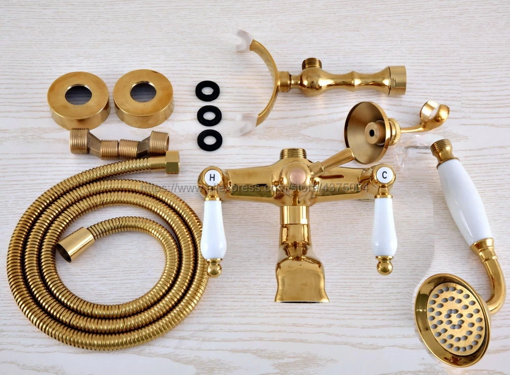 Смесители для ванны латунный настенный кран золотого цвета Дождевого душа