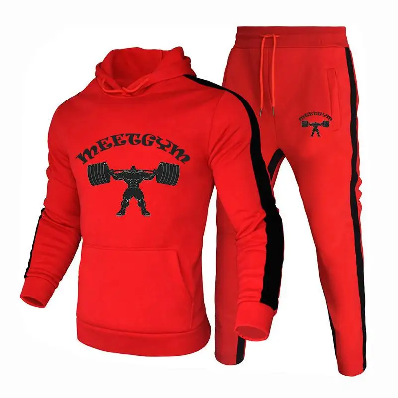 

2021 Men's Print Set Sport Suits College Male Hoodies Casual Sweatpant Set
