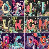 gatyztory painting by number colorful alphabetic animal kits handpainted diy picture by number drawing on canvas home decoration