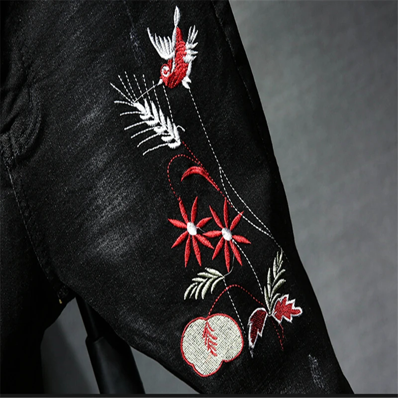 

2021 Embroidered Men's Jeans Body-Building Brand Flower Stretch Trend Autumn and Winter Thickening Trouser