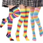 Носки женские, разноцветные, в полоску, выше колена, для Хэллоуина, Косплея