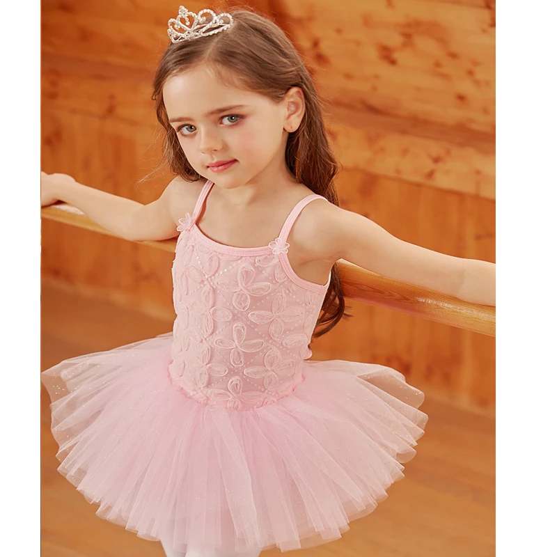 Girls Ballet Dance Tutu Dress Kids Children High Quality Short Long Sleeves Tulle V Back Bowknot Gymnastics Leotard Dance Wear