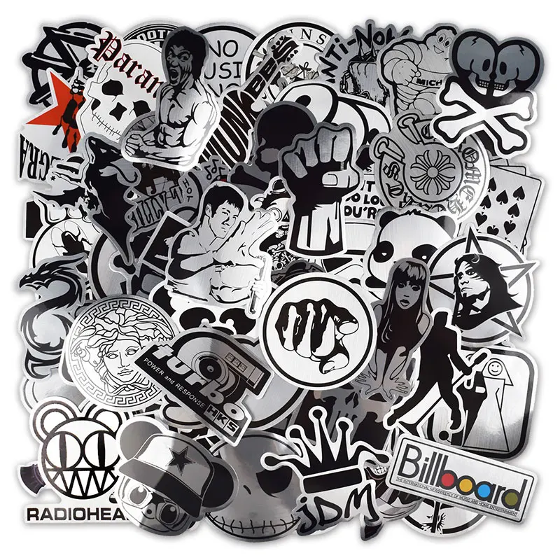 100 шт. черно белые наклейки в металлическом стиле для ноутбука багажа стайлинга