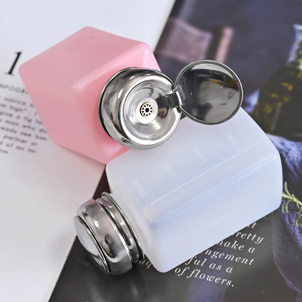 

200ml Refillable Liquid Container Bottle Pink White Empty Cosmetic Makeup Cleaner Press Pump Dispenser Salon Nail Art Tool AR-15