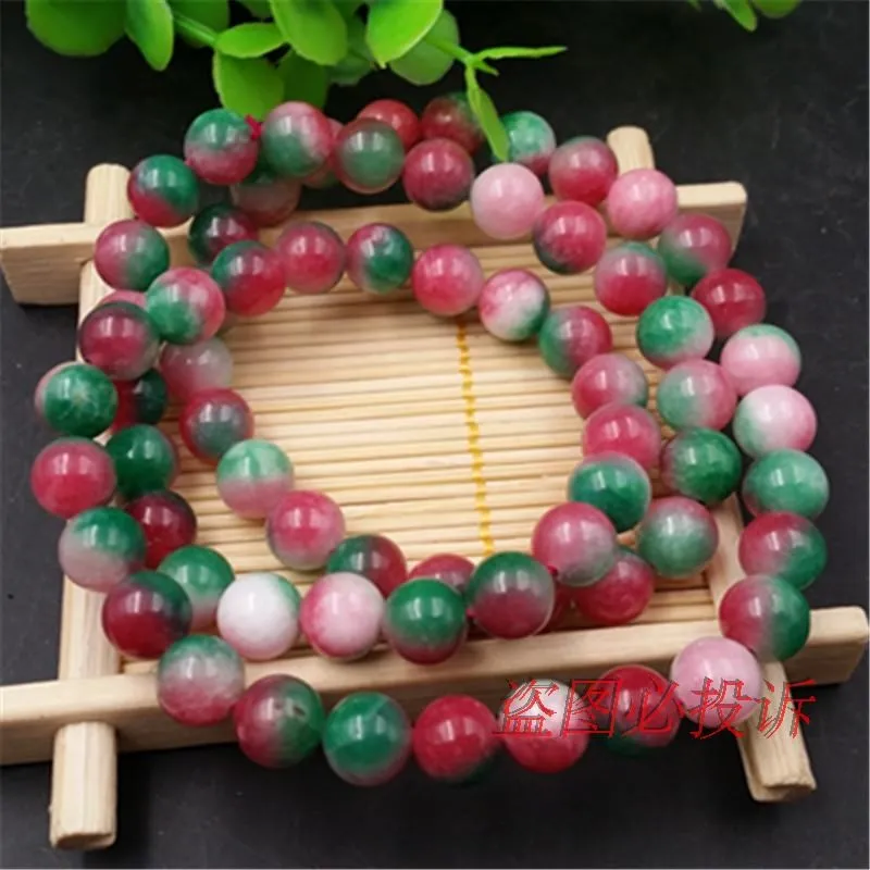 Браслет женский трехцветный красный зеленый персиковый Нефритовый многослойный