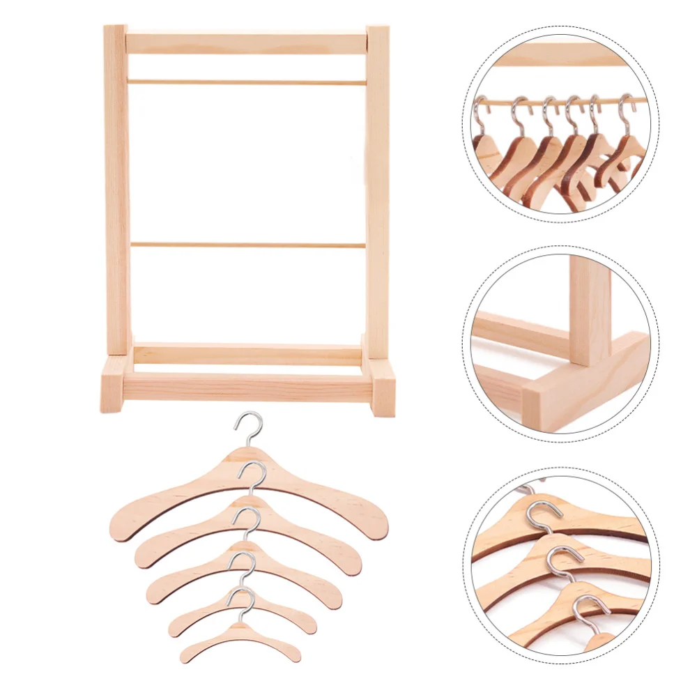 

1 Set Doll Clothing Hanger Doll Wooden Hanging Clothing Rack Set (Wood Color)