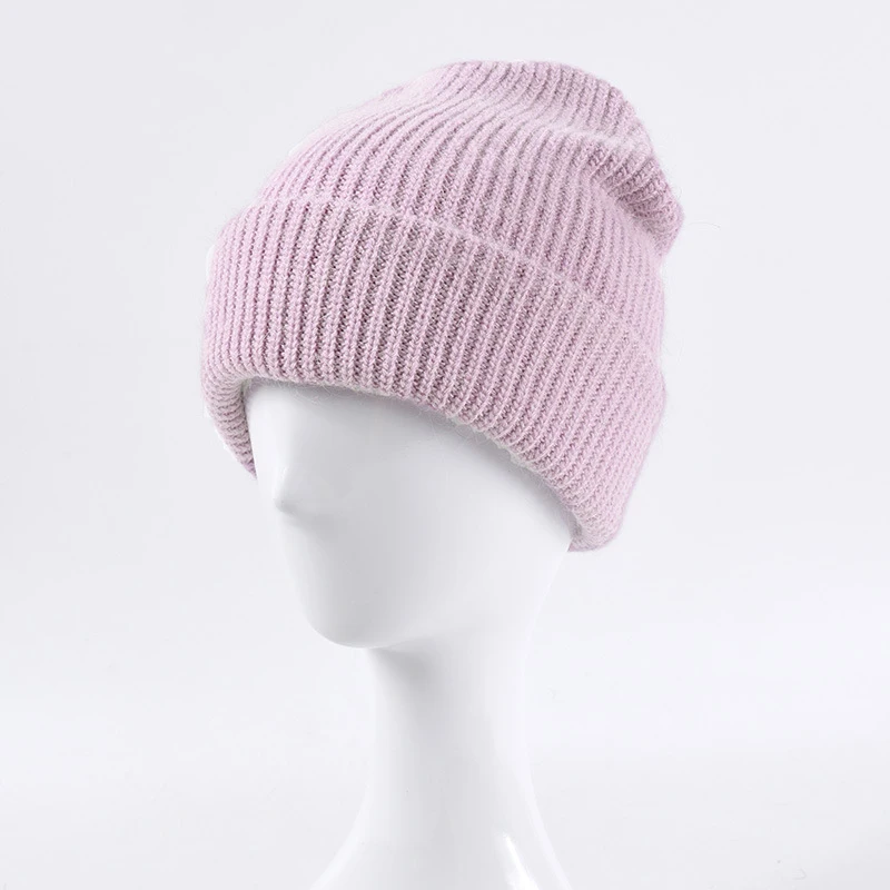 

Winter Soft Rabbit Fur Knitted Hat Women Ski Skullies Cap Korean Version of Solid Color Wild Warm Curled Woolen Hat Casual Hat