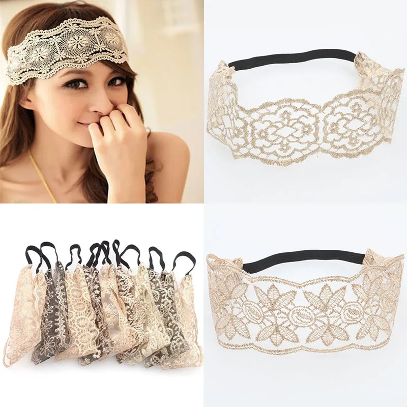 

Fashion Lace Head bands Width Hair Accessories 1PC Eoupean Hollow Out Head bands For Women 7 Patterns Flower Elastic Hair Bands