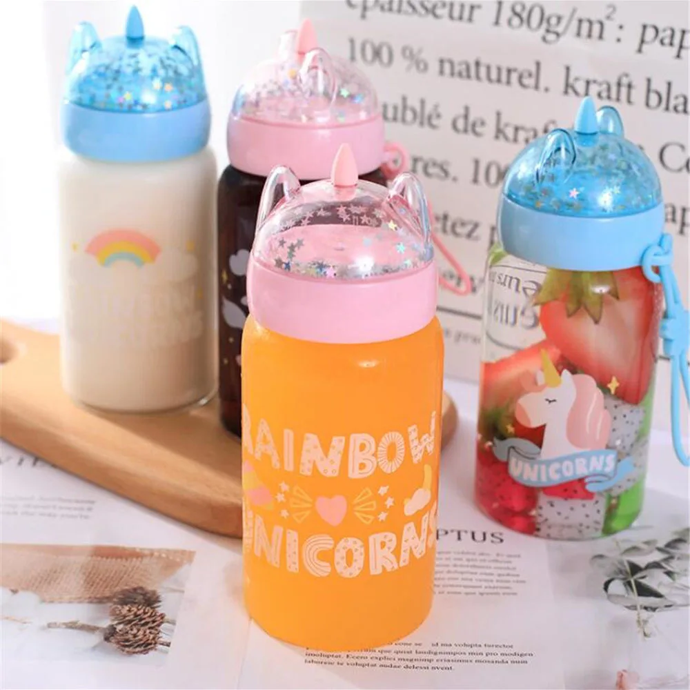 Мультяшная Радужная бутылка для воды прозрачная стеклянная чашка сока чая кофе