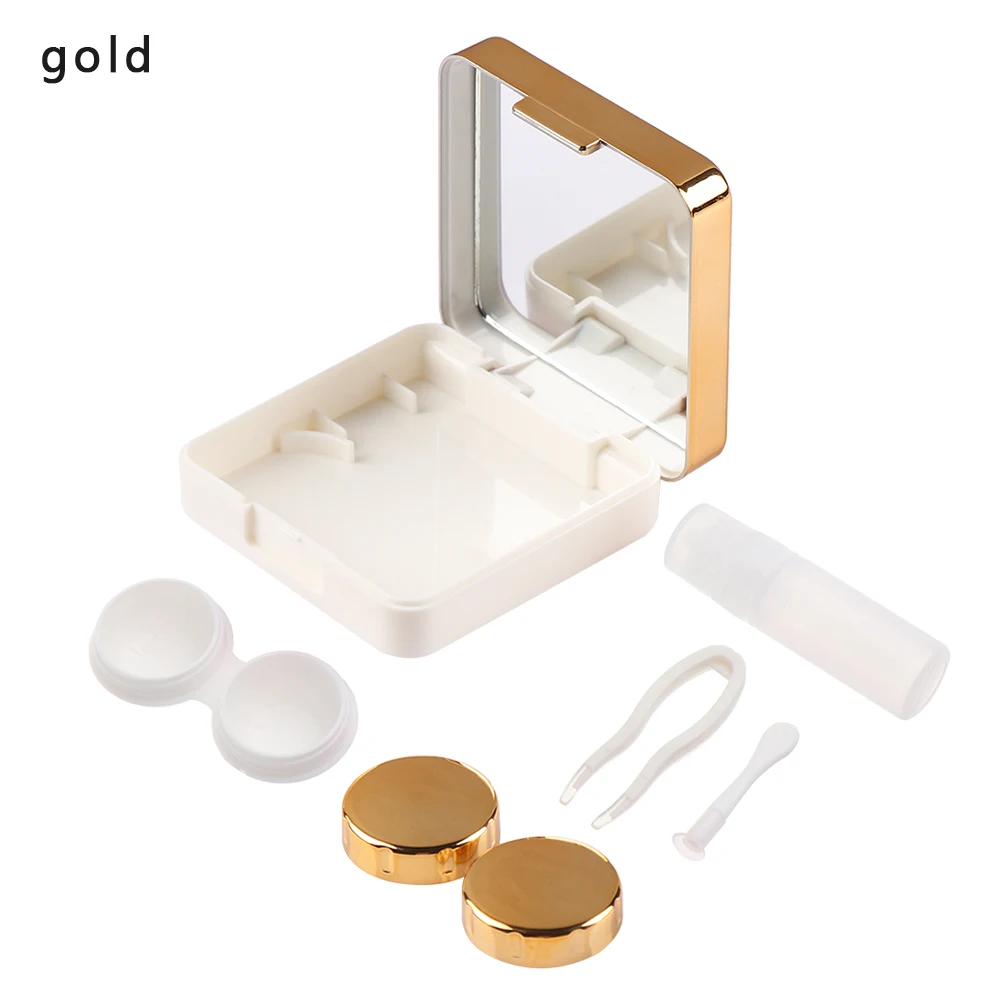 gold 1 шт. унисекс ABS пластиковый корпус контактных линз Модный милый светоотражающий дорожный объектив коробка Мини Портативный Уход за глазами набор держателя подарок - Цвет: gold