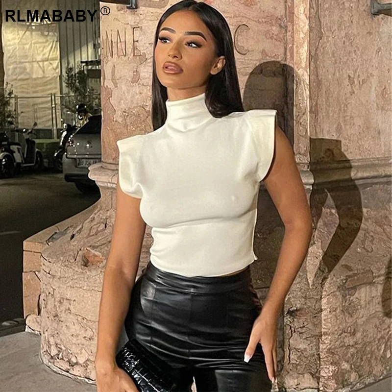 

Sexy Autumn Fashion Hot Girl High Neck Sleeveless Bodycon Tshirts Elegant Women Casual High Street Casual Turtleneck Vest Tops