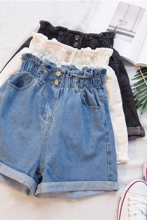 

Large women's jeans shorts summer 2021 new fat sister mm elastic waist thin A-line wide leg hot pants