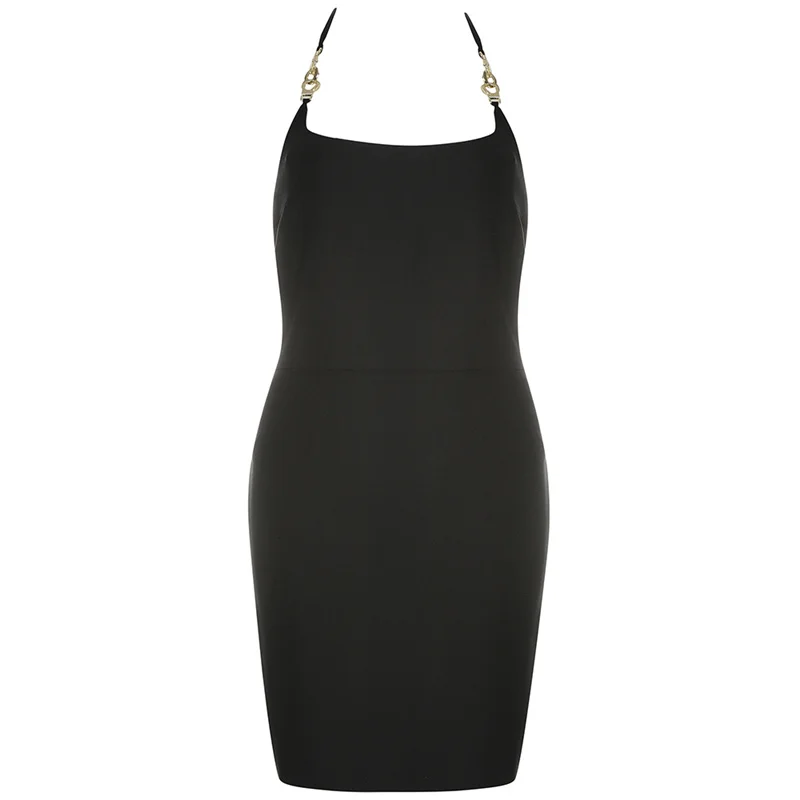 

Bevenccel Elegant Celebrity Runway Party Dress Sexy Women 2021 Summer Black Halter Backless Mini Bodycon Bandage Dress Club