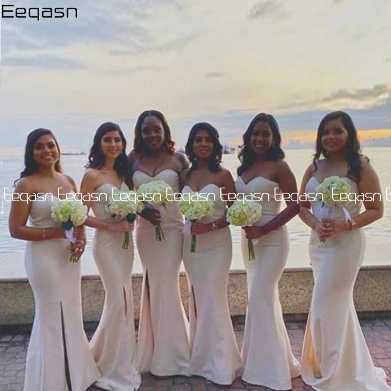

Eeqasn длинное платье подружки невесты цвета слоновой кости 2020 свадебное платье для вечеринки эластичное атласное платье невесты дешевого ра...