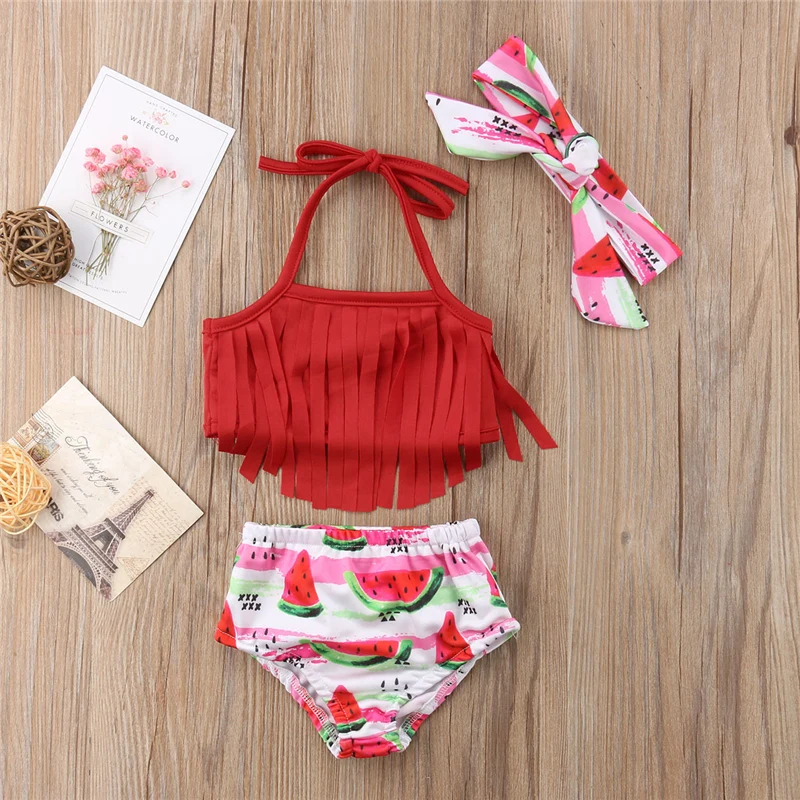 2020 Summer Toddler Kids Watermelon Baby Girl Bikini Swimwear Swimsuit Cute 3Pcs Bathing Suit Clothing Set 0-18M | Мать и ребенок