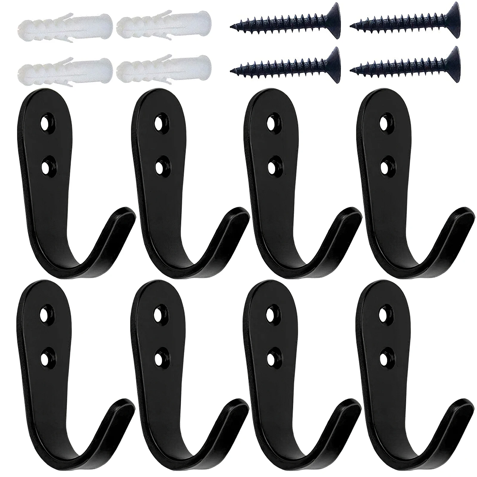 

8pcs Wall Coat Hook Heavy-Duty Clothes Rug Hook Durable Black Wall-Mounted Kitchen Bedroom External Towel Hook For Home
