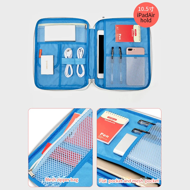 Multifunctional Portfolio Organizer Holder Travel Documents Bag Zippered Case for Notebook Documents and Pens