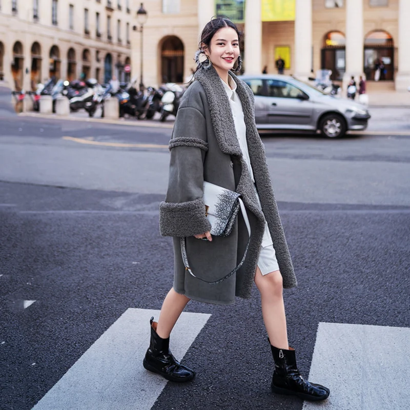 Модная новая брендовая замшевая куртка из Winte женское длинное пальто овечьей