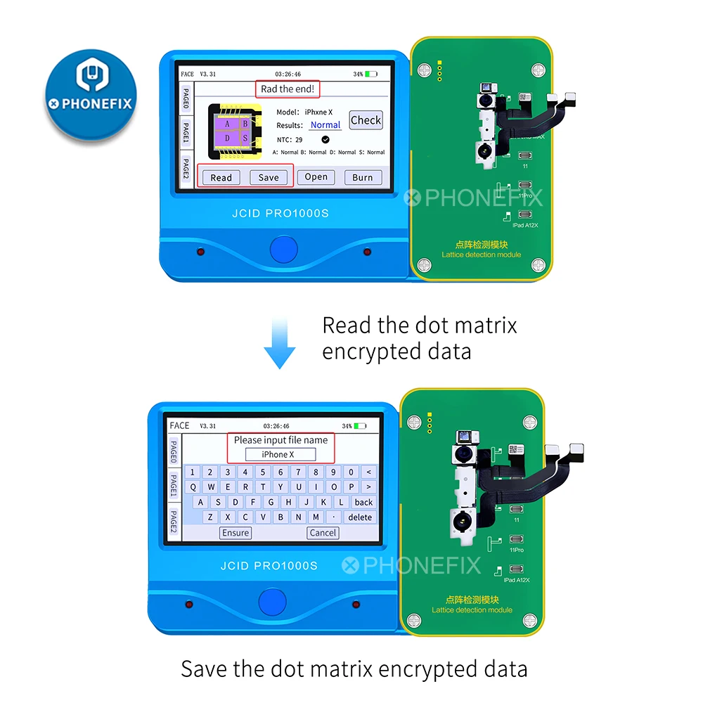 

JC dot matrix detection JCID Pro1000S JC dot matrix flex cable for iPhone X-11 Face ID Not Working encrypted data read backup