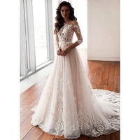 lace wedding dress 34 long sleeves 2019 vestidos de novia sheer o neck sexy bridal gown elegant close back wedding gowns