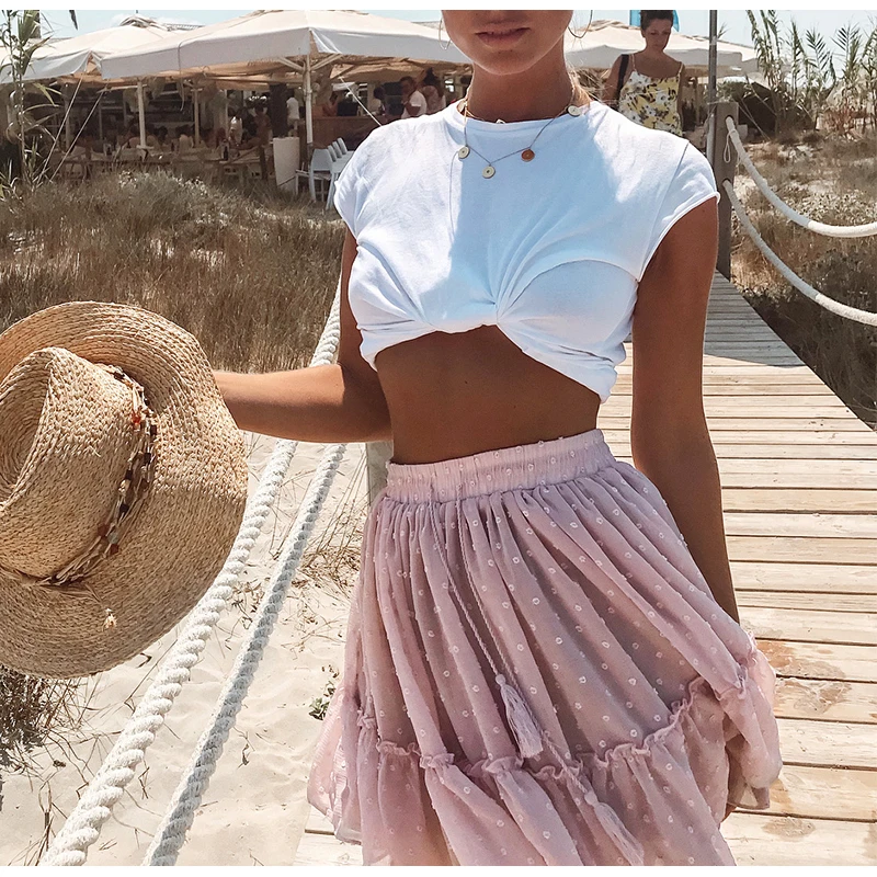 Boho летние плиссированные мини юбки женская короткая юбка в горошек с высокой