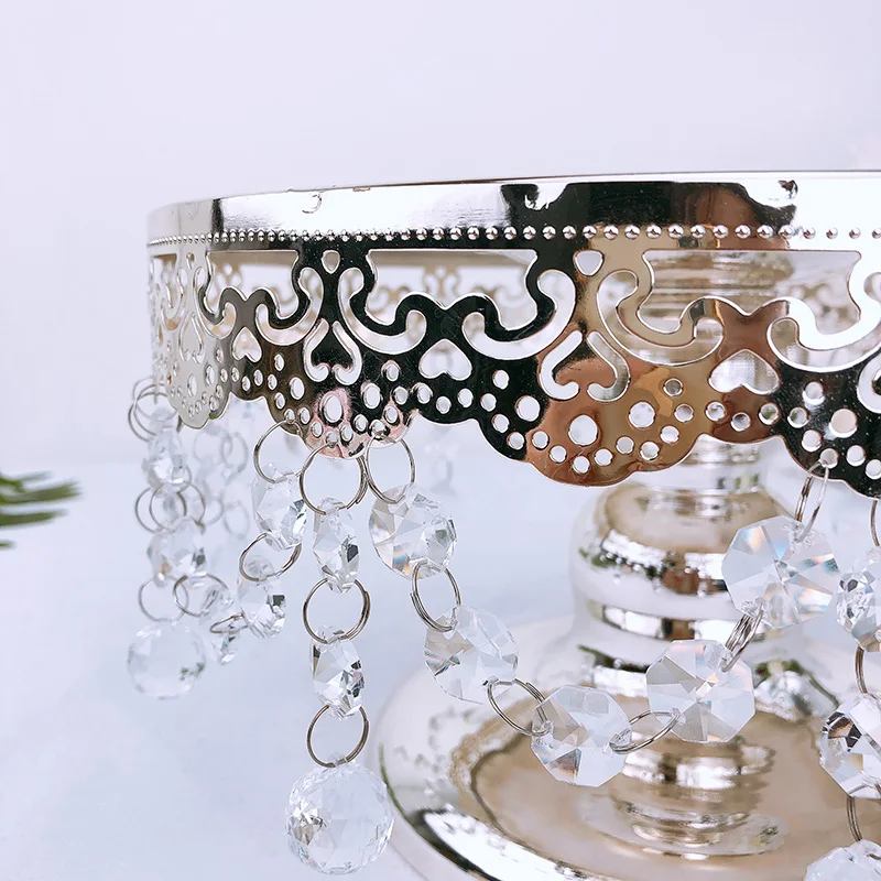 Серебряный круглый зеркальный поддон с кристальными краями для приема